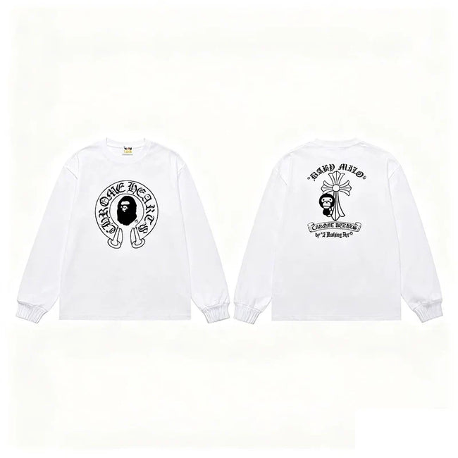 BAPE x Chrome Hearts Style Horseshoe & Cross Long-Sleeve Tee - White Hover Image