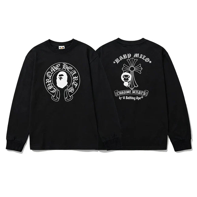 BAPE x Chrome Hearts Style Horseshoe & Cross Long-Sleeve Tee - Black Hover Image