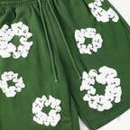 Denim Tears Green Cotton Sweat Shorts With White Textured Flower Wreath Print