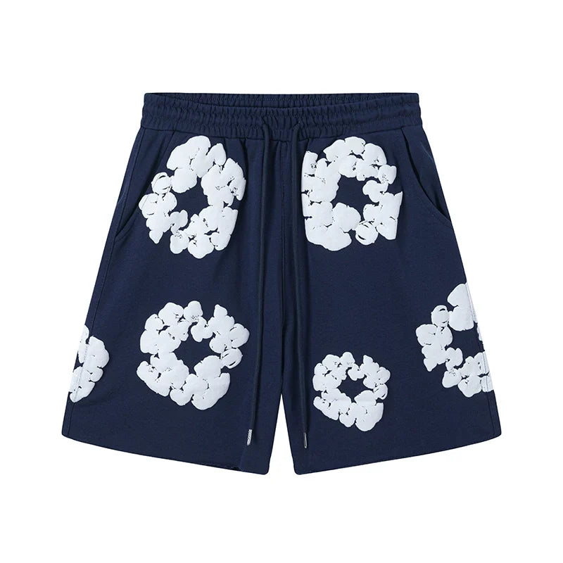 Denim Tears Navy Blue Cotton Wreath Print Casual Shorts
