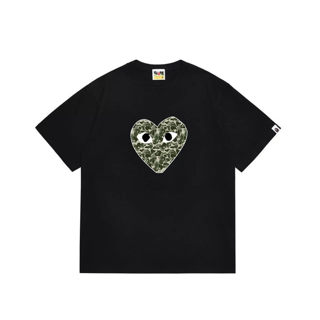 BAPE x PLAY Style Camo Heart Short-Sleeve Tee - Black/Classic Green Hover Image