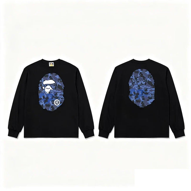 BAPE Style Big Camo Ape Head Long-Sleeve Tee - Black/Blue Hover Image