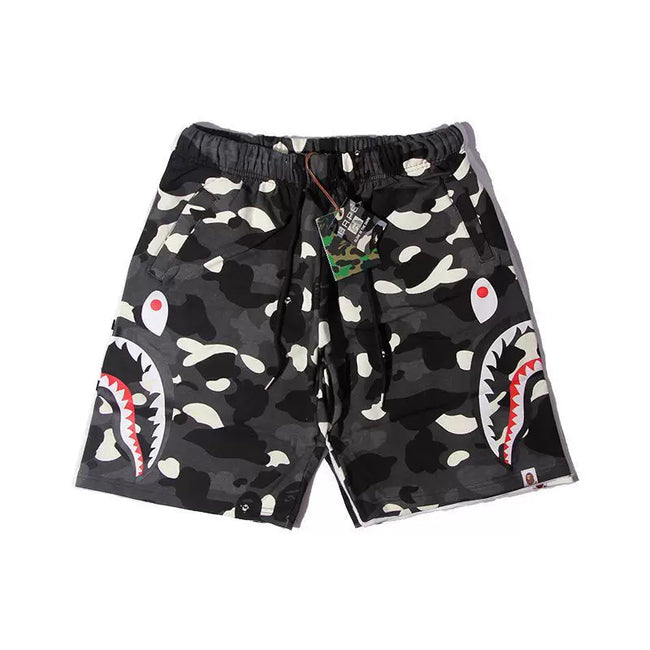 BAPE Style Camo Shark Casual Shorts - Black/Grey Hover Image