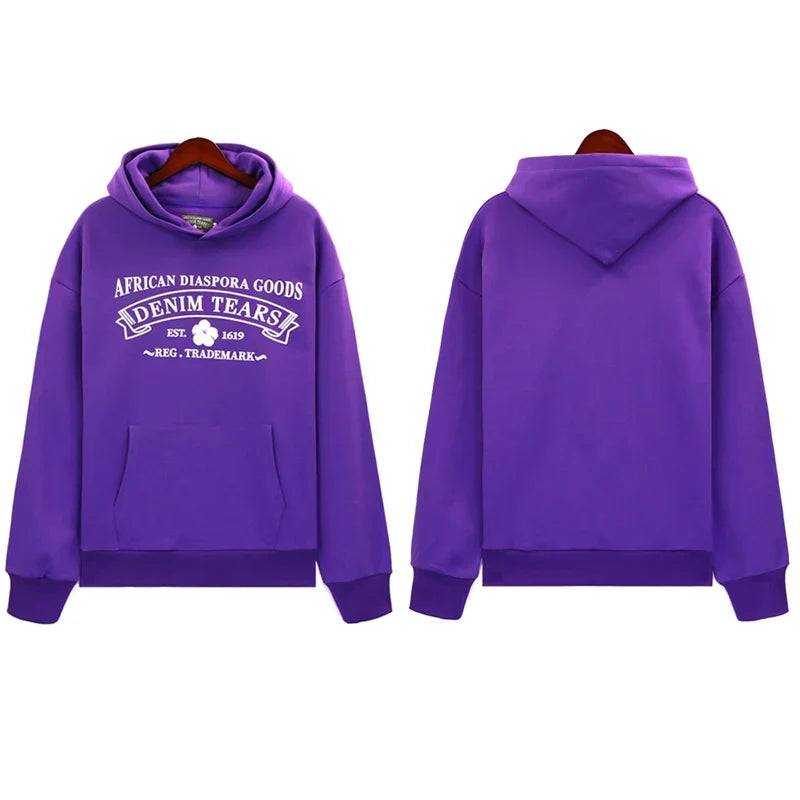 Denim Tears Vibrant Purple Vintage Gothic Letter Print Hoodie