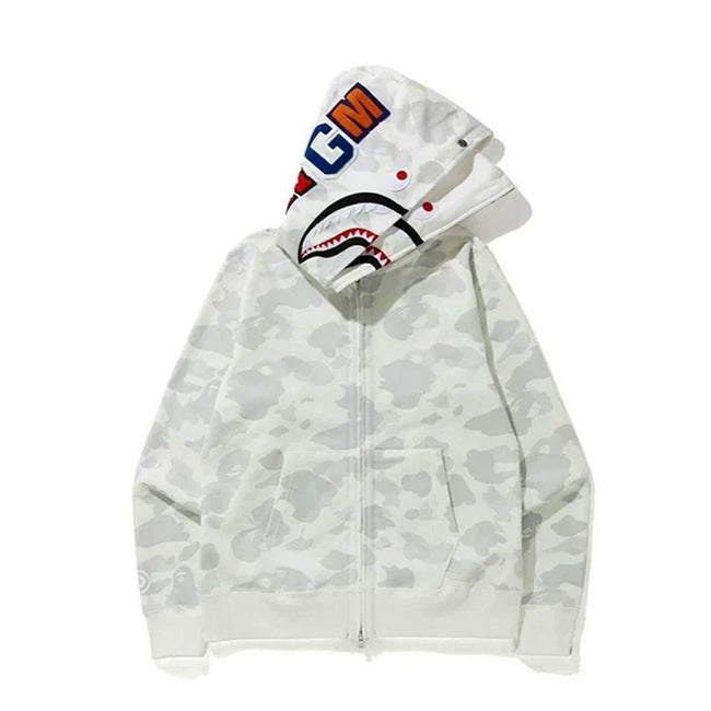 BAPE Style Camo Shark Full-Zip Hoodie - White/Light Grey Hover Image