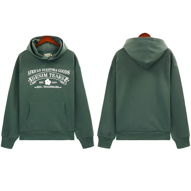 Denim Tears Muted Army Green Vintage Gothic Letter Print Hoodie