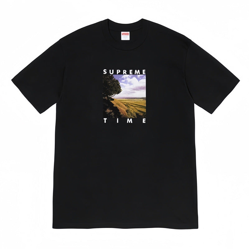 Supreme "Time" Landscape Graphic T-Shirt – Heavyweight 240g Cotton Streetwear Tee