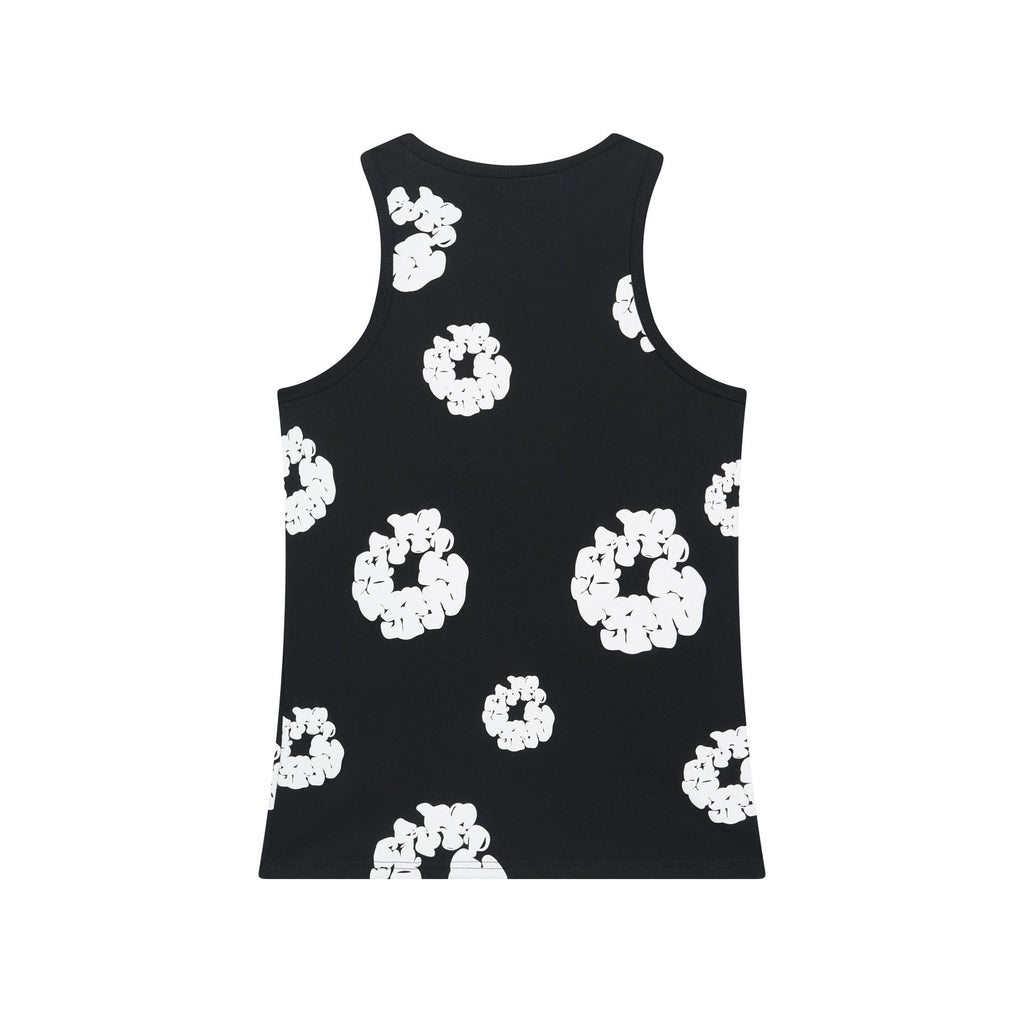 Denim Tears Black All Over White Floral Wreath Print Ribbed Slim Tank Top