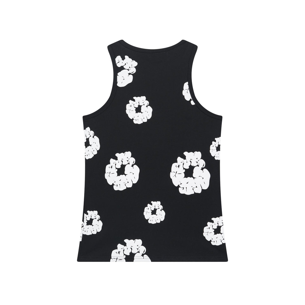 Denim Tears Black All Over White Floral Wreath Print Ribbed Slim Tank Top