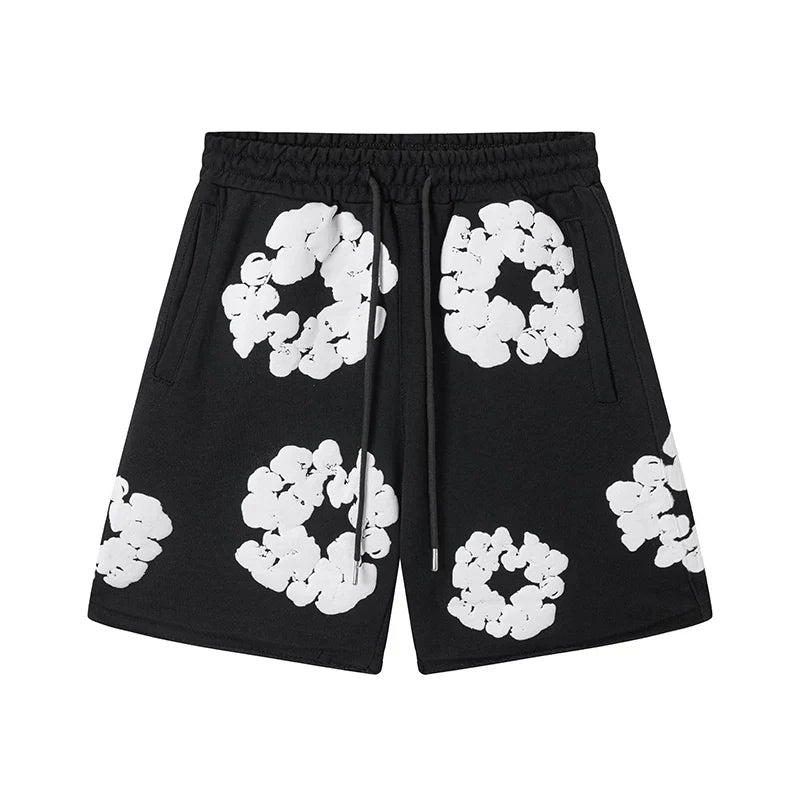 Denim Tears Black Cotton Wreath Print Casual Shorts