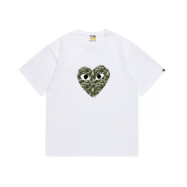 BAPE x PLAY Style Camo Heart Short-Sleeve Tee - White/Classic Green Hover Image
