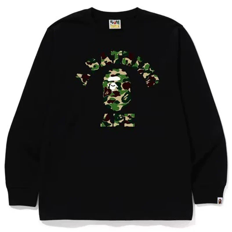 BAPE Style Arch Logo Camo Ape Head Long-Sleeve Tee - Black/Green
