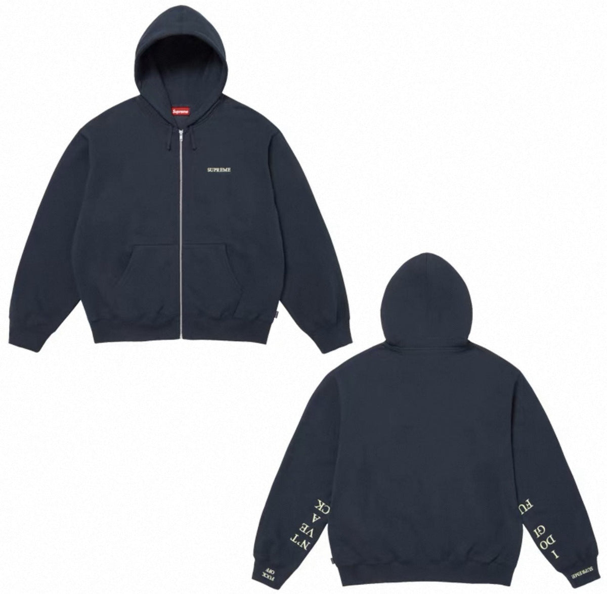 Supreme “I Don’t Give A F**k” Zip-Up Hoodie – Navy