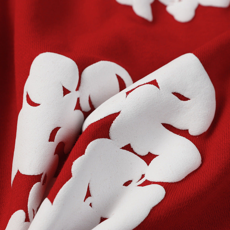 Denim Tears Red Cotton Sweat Shorts With White Textured Flower Wreath Print