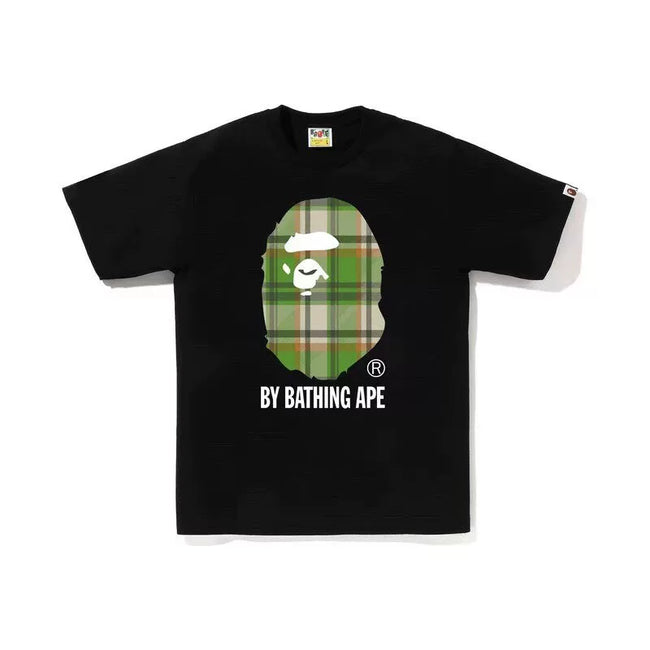 BAPE Style Tartan Plaid Big Ape Head Short-Sleeve Tee - Black/Green Hover Image