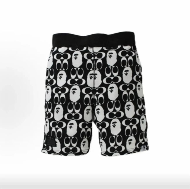 BAPE Style Monogram All-Over Print Ape Head Casual Shorts - Black/White Hover Image