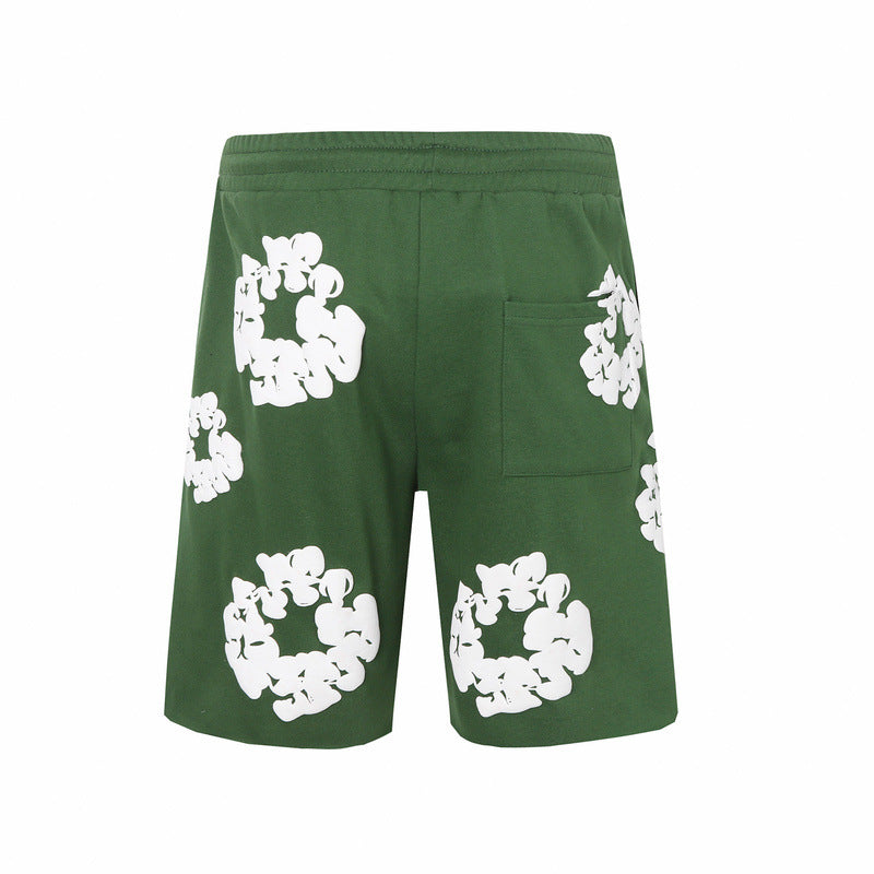 Denim Tears Green Cotton Sweat Shorts With White Textured Flower Wreath Print