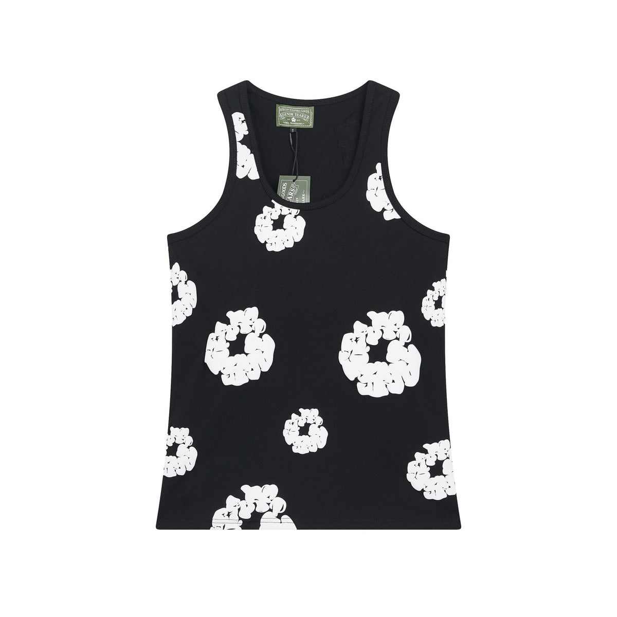 Denim Tears Black All Over White Floral Wreath Print Ribbed Slim Tank Top