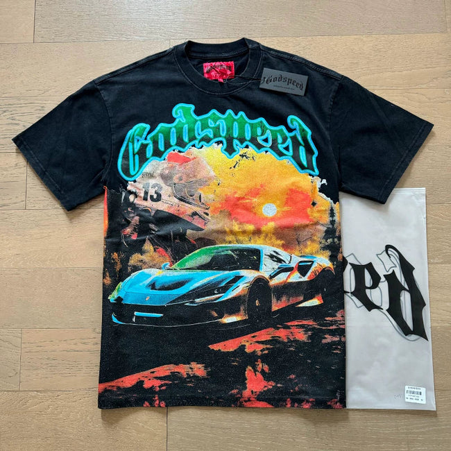 Godspeed Supercar Racing Graphic Tee Cotton Acid Washed Shirt Hover Image