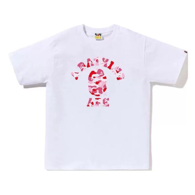 BAPE Style Camo Ape Head Arch Logo Short-Sleeve Tee - White/Pink Hover Image