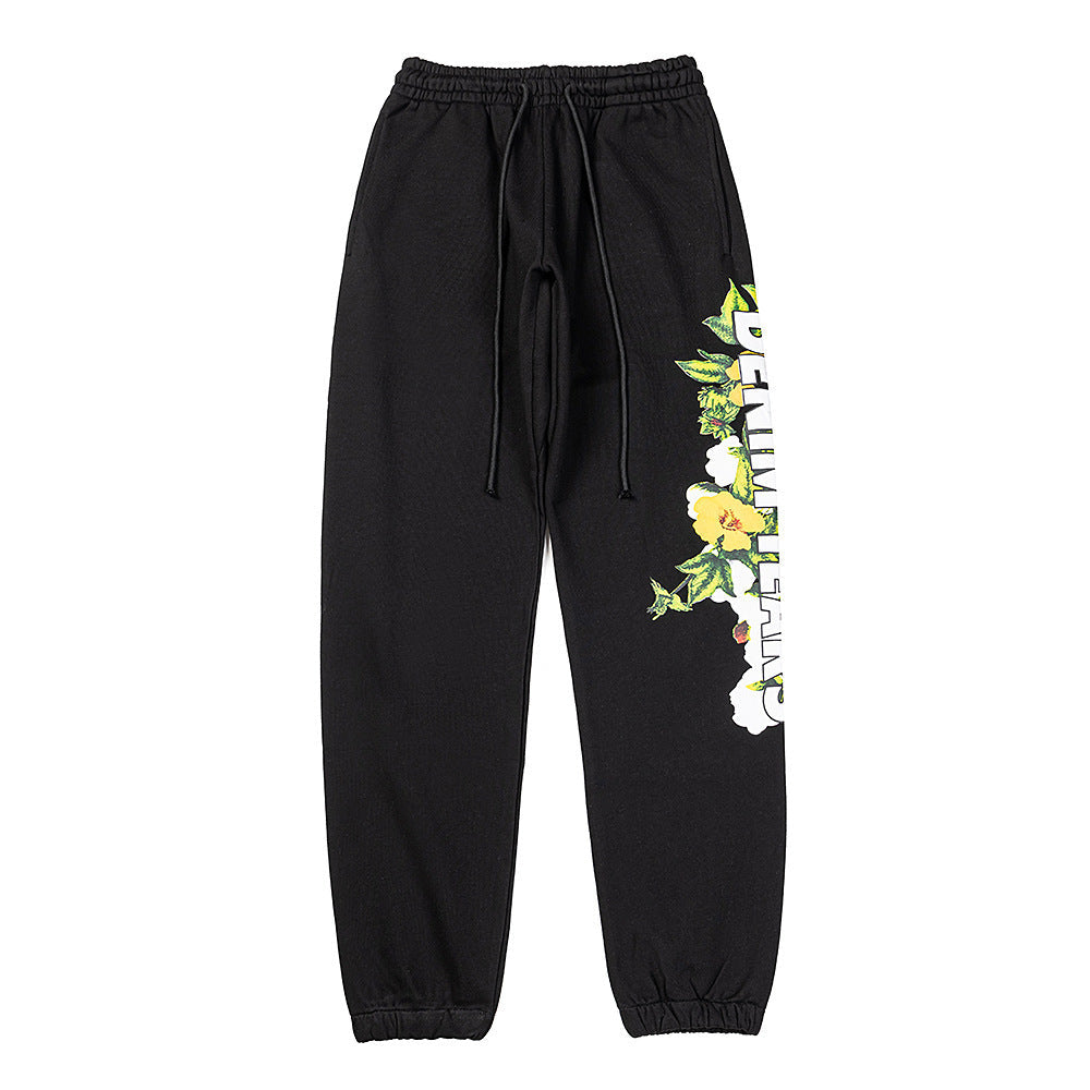Denim Tears Black Floral Graphic Print Jogger Sweatpants