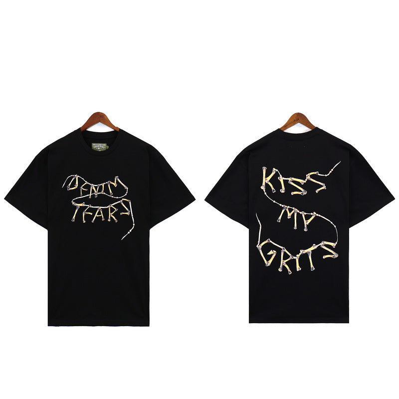 Denim Tears Black Oversized Short Sleeve Tee with Gold Denim Tears Text Graphic
