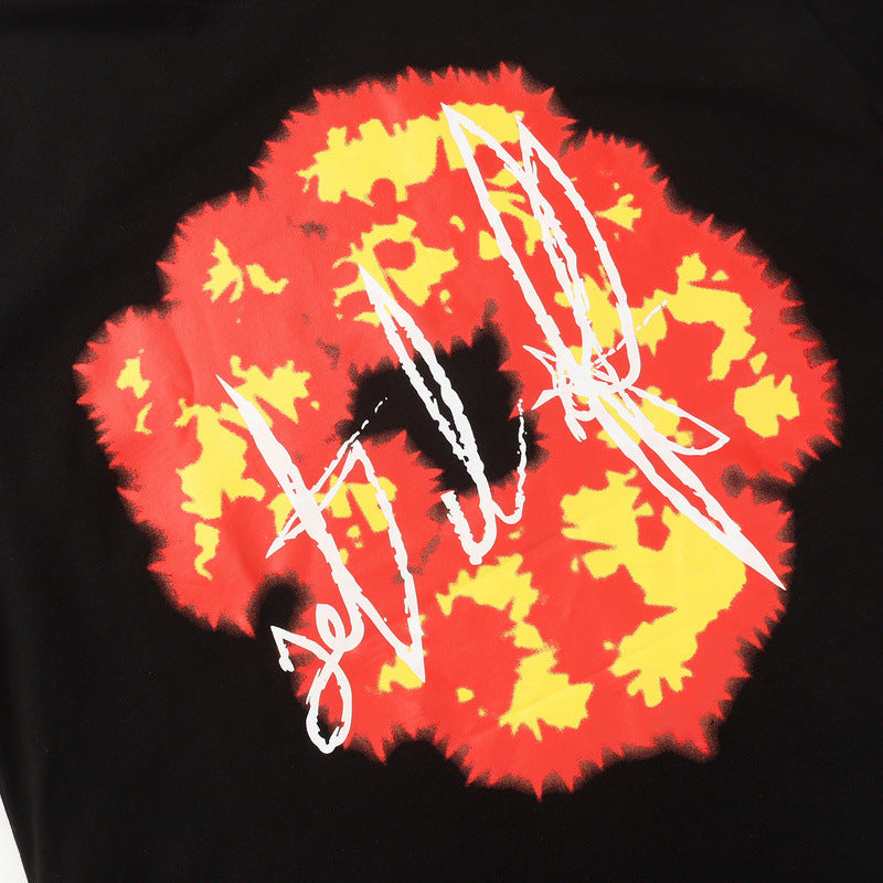 Denim Tears Black Oversized Red-Yellow Fire Flower Graphic Short Sleeve T-Shirt