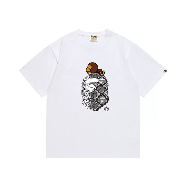 BAPE Style Snake Print & Baby Ape Head Short-Sleeve Tee - White Hover Image