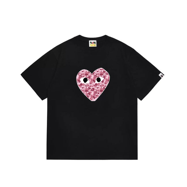 BAPE x PLAY Style Camo Heart Short-Sleeve Tee - Black/Pink Hover Image