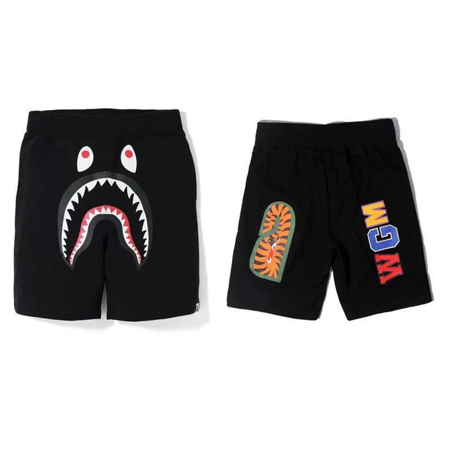 BAPE Style Camo Shark Casual Shorts - Solid Black Hover Image