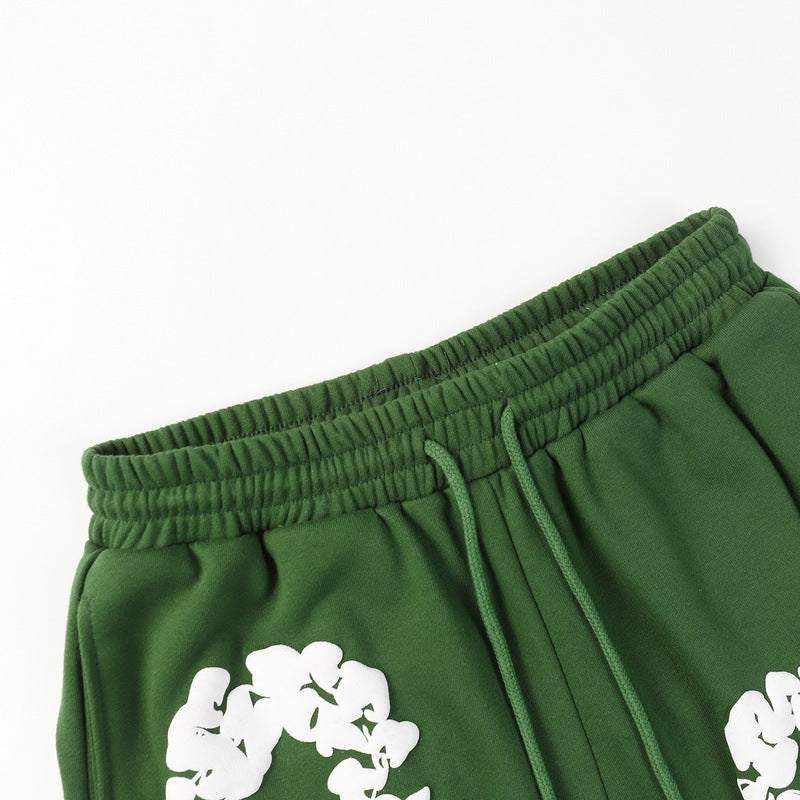 Denim Tears Green Cotton Sweat Shorts With White Textured Flower Wreath Print