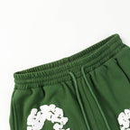 Denim Tears Green Cotton Sweat Shorts With White Textured Flower Wreath Print