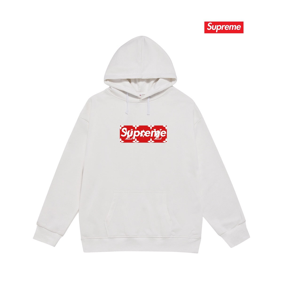 Supreme × LV Monogram BOX Logo Hoodie – White