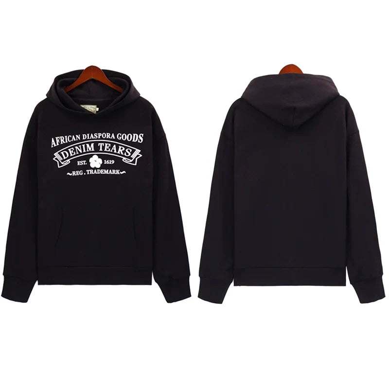 Denim Tears Black Vintage Gothic Letter Graphic Hoodie