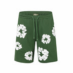 Denim Tears Green Cotton Sweat Shorts With White Textured Flower Wreath Print