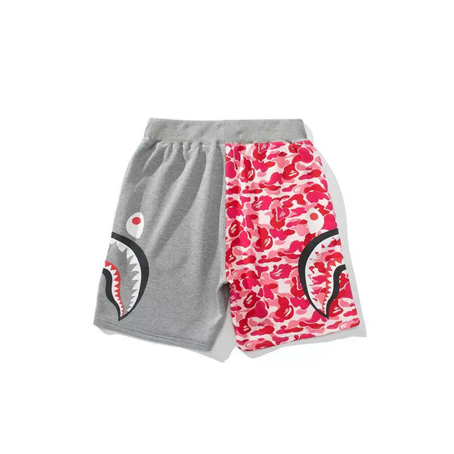 BAPE Style Split-Color Camo Shark Casual Shorts - Grey/Pink Hover Image