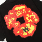 Denim Tears Black Oversized Red-Yellow Fire Flower Graphic Short Sleeve T-Shirt