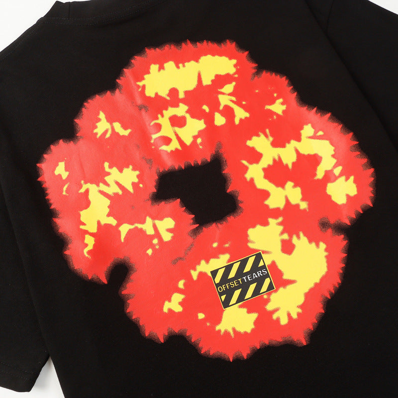 Denim Tears Black Oversized Red-Yellow Fire Flower Graphic Short Sleeve T-Shirt