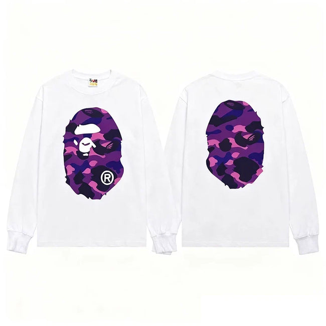 BAPE Style Big Camo Ape Head Long-Sleeve Tee - White/Purple Hover Image