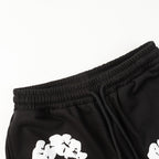 Denim Tears Black Cotton Sweat Shorts With White Textured Flower Wreath Print