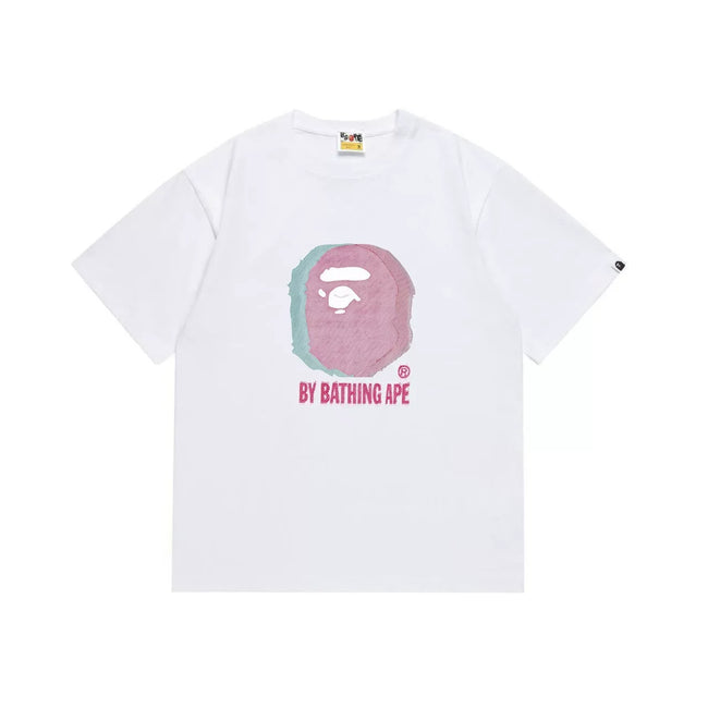 BAPE Style Glitch Colorblock Ape Head Short-Sleeve Tee - White Hover Image
