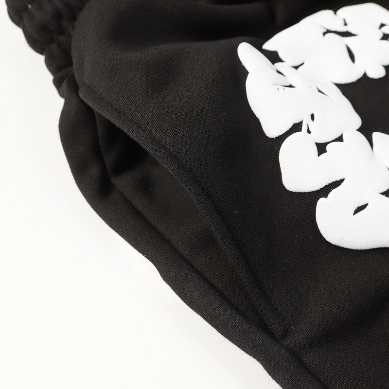 Denim Tears Black Cotton Sweat Shorts With White Textured Flower Wreath Print