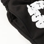 Denim Tears Black Cotton Sweat Shorts With White Textured Flower Wreath Print