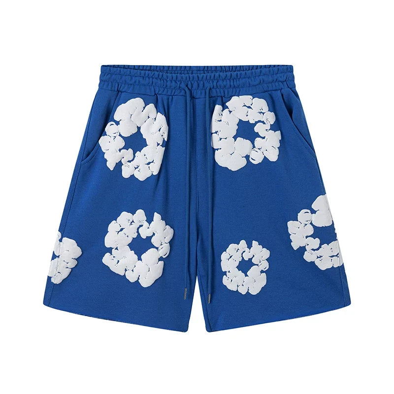 Denim Tears Royal Blue Cotton Wreath Print Casual Shorts