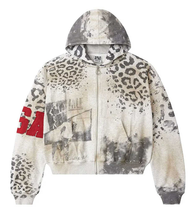 Vale Forever Cheetah Zip Up Hoodie Grey Hover Image