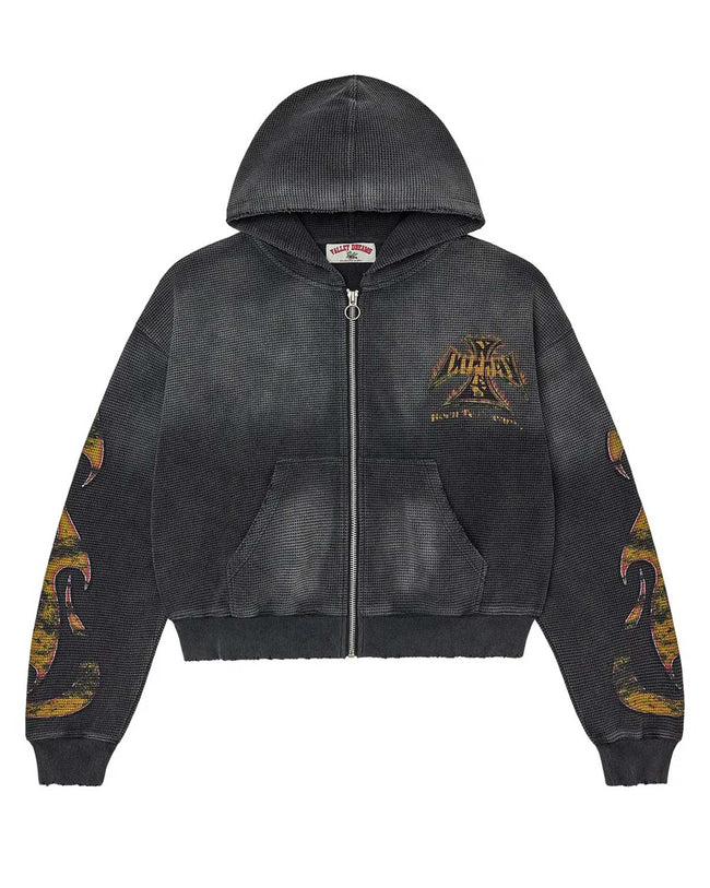 Vale Forever Reborn Waffle Zip Up Hoodie Black Hover Image