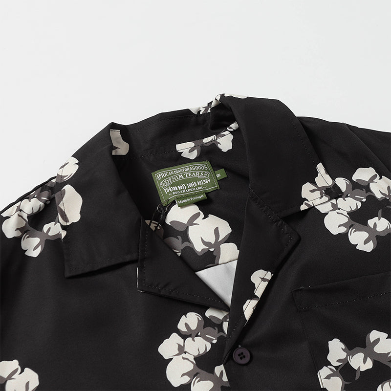 Denim Tears Black Base White Floral Wreath Print Camp Collar Short