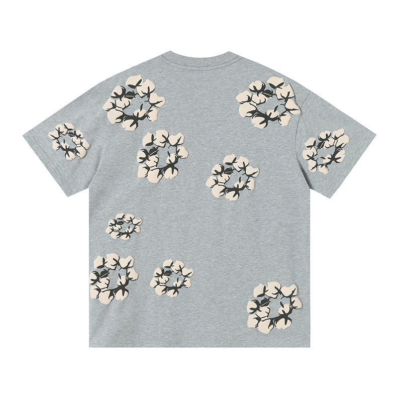 Denim Tears Light Grey Oversized All Over Beige Flower Wreath  TOP