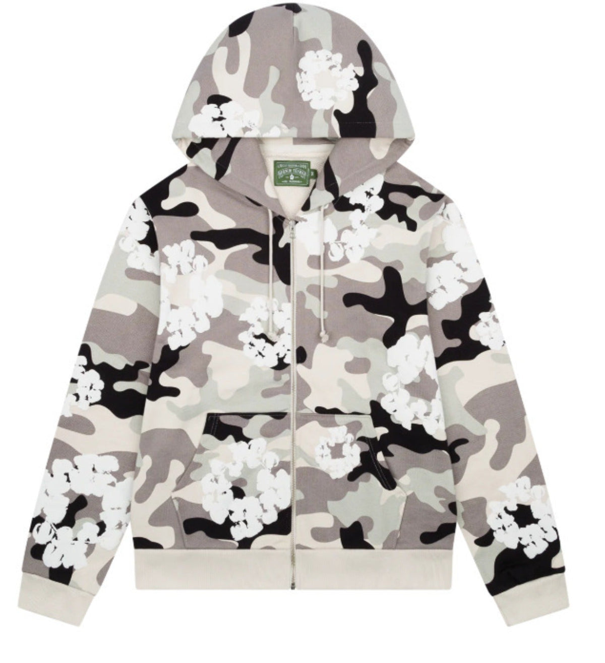 Denim Tears Grey Camo White Floral All Over Print Zip Up Hoodie