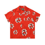 Denim Tears Bright Red All Over White Floral Wreath Print Camp Collar Short